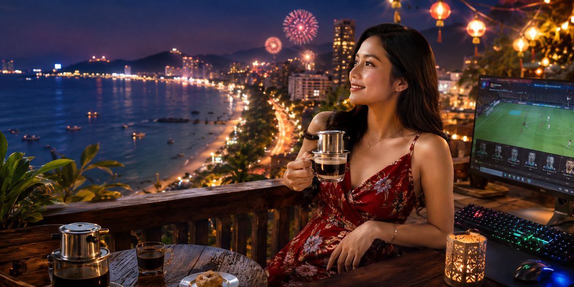 Người dùng Việt Nam xem kèo esports trên điện thoại bên ly cà phê tại Côn Đảo